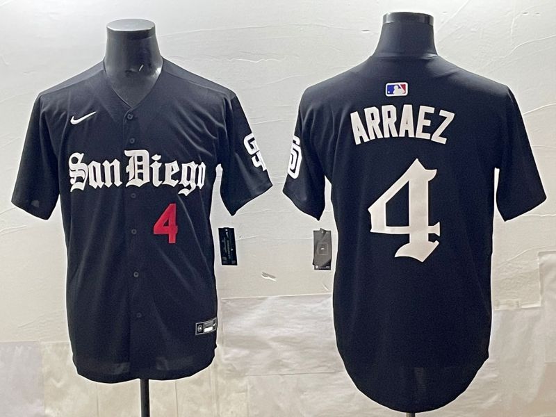 Men 2025 San Diego Padres #4 Arraez Black Five generations Joint Name Nike MLB Jersey style 9